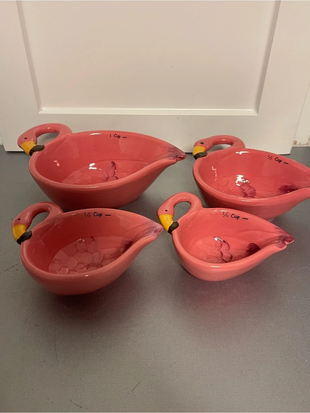 Pink Ceramic Flamingo Stackable Measuring Cups - Pink- Excellent Condition